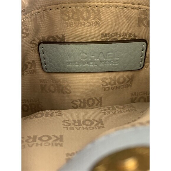 Michael Kors Moxley Crossbody Bag Pebbled Leather Light Blue Zip Snap Purse - Picture 12 of 14
